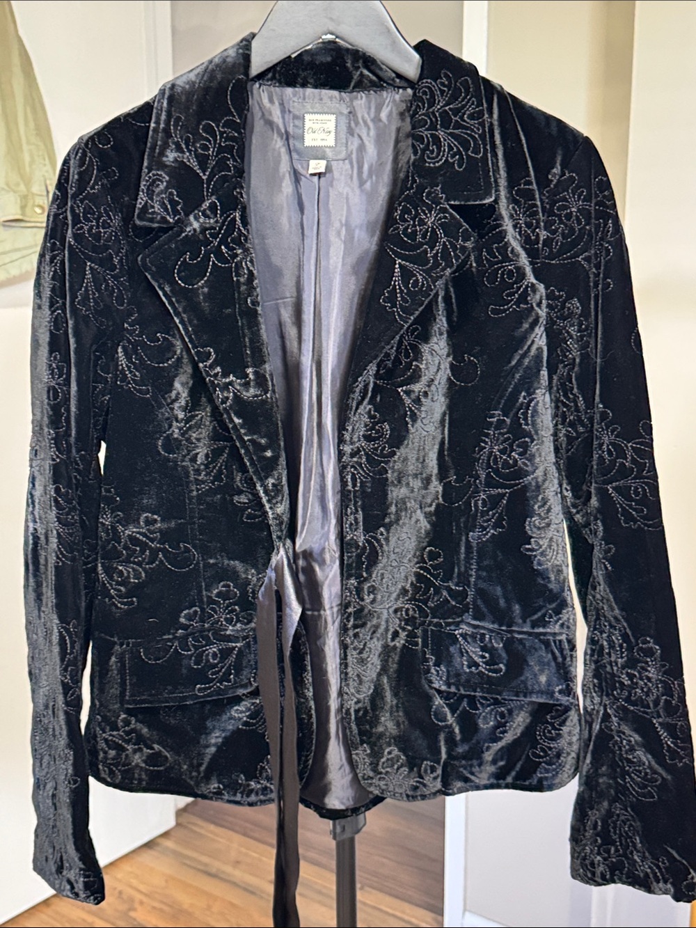 Vintage Y2K Old Navy Black Velvet Paisley Blazer Jacket Size L